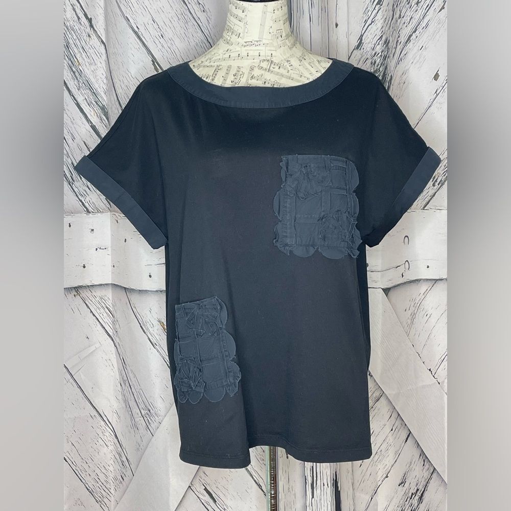 Meimeij Chic Black Short Sleeve Top w/Pockets Made in Italy 44 US M